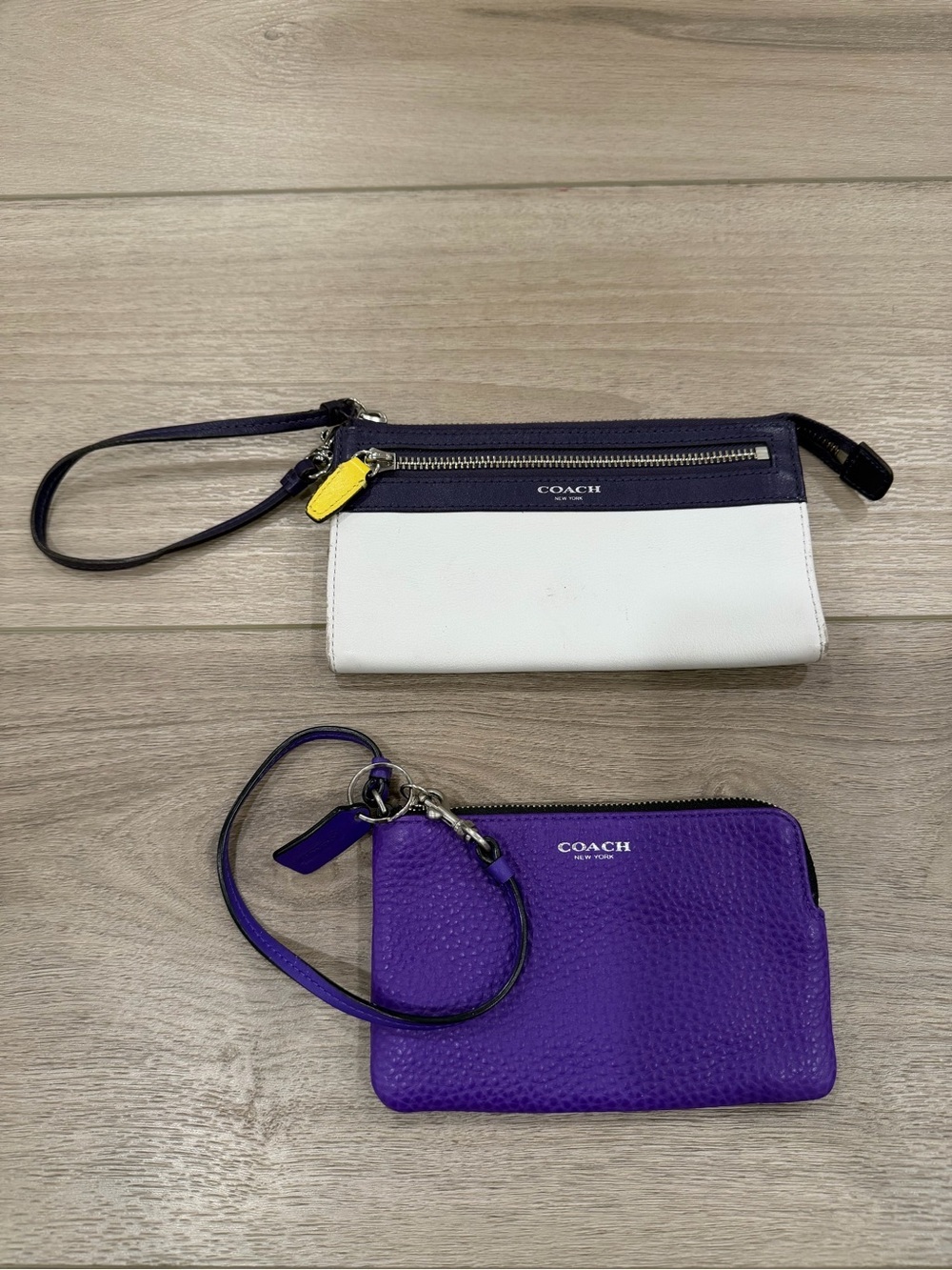 Coach Legacy Leather Wristlet Lot Set of 2 Purple Plum Zip Pouch Clutches